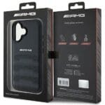 AMG AMHCP16SGSEBK Black Hardcase Leather Debossed Lines Black Logo iPhone 16 Tok