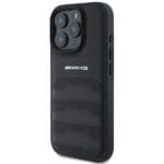 AMG AMHCP16XGSEBK Black Hardcase Leather Debossed Lines Black Logo iPhone 16 Pro Max Tok