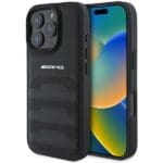 AMG AMHCP16XGSEBK Black Hardcase Leather Debossed Lines Black Logo iPhone 16 Pro Max Tok