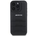 AMG AMHCP16XGSEBK Black Hardcase Leather Debossed Lines Black Logo iPhone 16 Pro Max Tok