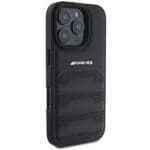 AMG AMHCP16XGSEBK Black Hardcase Leather Debossed Lines Black Logo iPhone 16 Pro Max Tok