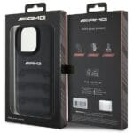 AMG AMHCP16XGSEBK Black Hardcase Leather Debossed Lines Black Logo iPhone 16 Pro Max Tok