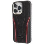 Audi Genuine Leather MagSafe Black-Red Hardcase AU-TPUPCMIP15P iPhone 15 Pro Max Tok