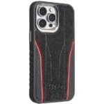 Audi Genuine Leather MagSafe Black-Red Hardcase AU-TPUPCMIP15P iPhone 15 Pro Max Tok