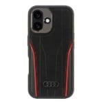 Audi Genuine Leather MagSafe Black-Red Hardcase AU-TPUPCMIP16-R8/D3-RD iPhone 16 Tok