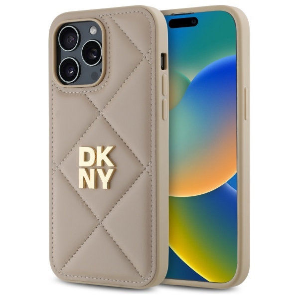 DKNY DKHCP14LPQDSLE Beige Quilted Stack Logo iPhone 14 Pro Tok