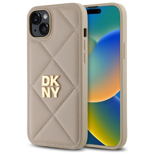 DKNY DKHCP15MPQDSLE Beige Quilted Stack Logo iPhone 15 Plus Tok