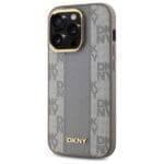 DKNY DKHMP14LPCPVSLE Beige Hardcase Leather Checkered Mono Pattern MagSafe iPhone 14 Pro Tok