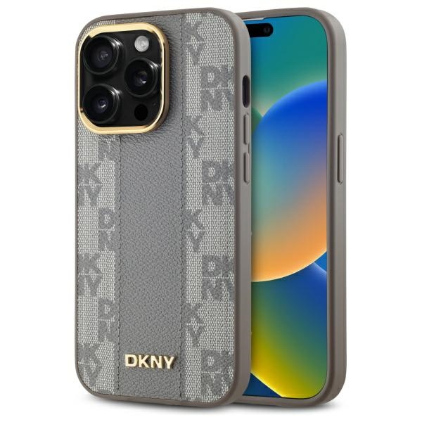DKNY DKHMP14LPCPVSLE Beige Hardcase Leather Checkered Mono Pattern MagSafe iPhone 14 Pro Tok