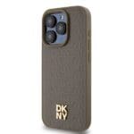 DKNY DKHMP14LPSHRPSW Brown Hardcase Leather Pattern Metal Logo MagSafe iPhone 14 Pro Tok