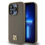 DKNY DKHMP14LPSHRPSW Brown Hardcase Leather Pattern Metal Logo MagSafe iPhone 14 Pro Tok