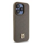 DKNY DKHMP14LPSHRPSW Brown Hardcase Leather Pattern Metal Logo MagSafe iPhone 14 Pro Tok