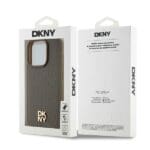 DKNY DKHMP14LPSHRPSW Brown Hardcase Leather Pattern Metal Logo MagSafe iPhone 14 Pro Tok