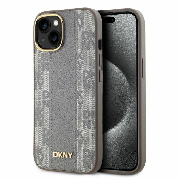 DKNY DKHMP14SPCPVSLE Beige Hardcase Leather Checkered Mono Pattern MagSafe iPhone 14 Tok