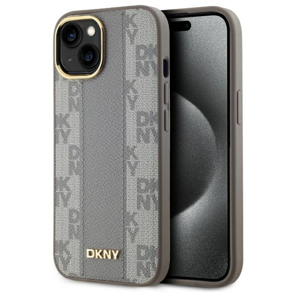 DKNY DKHMP15MPCPVSLE Beige Hardcase Leather Checkered Mono Pattern MagSafe iPhone 15 Plus Tok