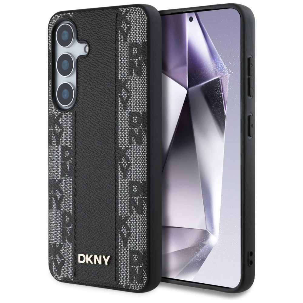 DKNY Leather Checkered Pattern MagSafe Black Samsung Galaxy S25 Tok