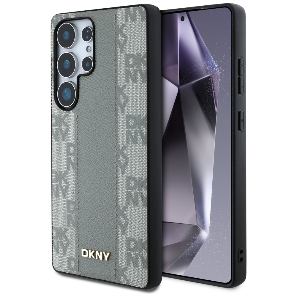 DKNY Leather Checkered Pattern MagSafe taupe Samsung Galaxy S25 Ultra Tok