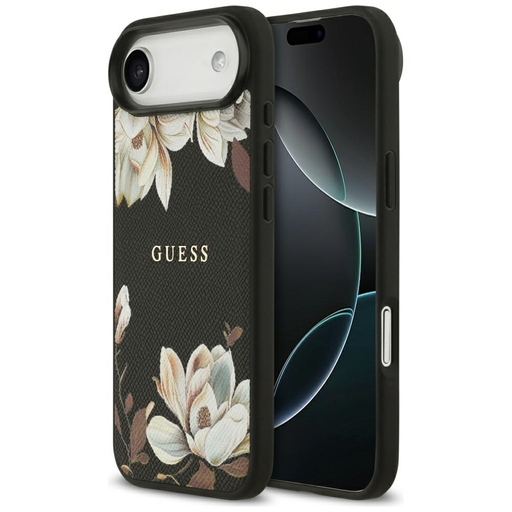 Guess Grained Flowers Classic Logo MagSafe Black iPhone 17 Air Tok