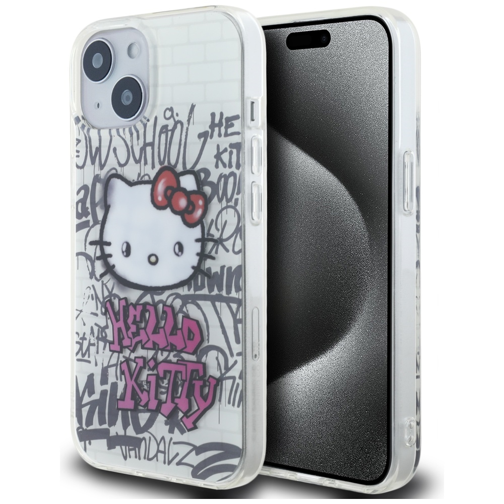 Hello Kitty HKHCP15SHDGPHT White Hardcase IML Kitty On Bricks Graffiti iPhone 13/14/15 Tok