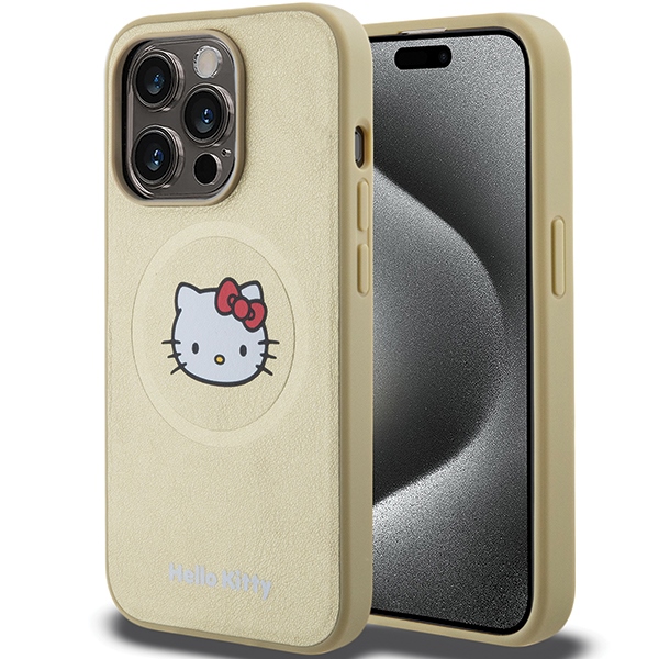 Hello Kitty HKHMP14LPGHCKD Gold Hardcase Leather Kitty Head MagSafe iPhone 14 Pro Tok