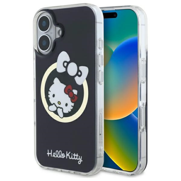 Hello Kitty HKHMP16SHFLBK Black Hardcase IML Fun Bow MagSafe iPhone 16 Tok