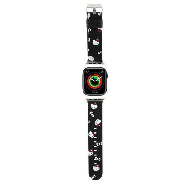 Hello Kitty Strap HKAWMPSAPSK Apple Watch SE/11/10/9/8/7/6/5/4/3 (42/41/40/38mm) Black Strap Heads & Bows Pattern