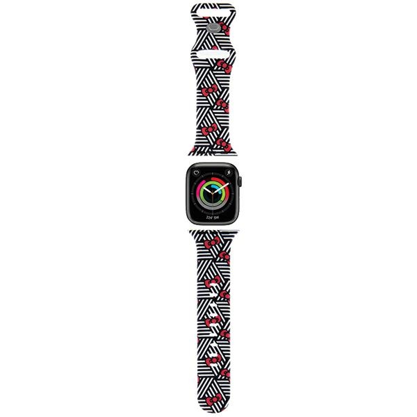 Hello Kitty Strap HKAWMSDIEZK Apple Watch SE/11/10/9/8/7/6/5/4/3 (42/41/40/38mm) Black Strap Silicone Bows & Stripes