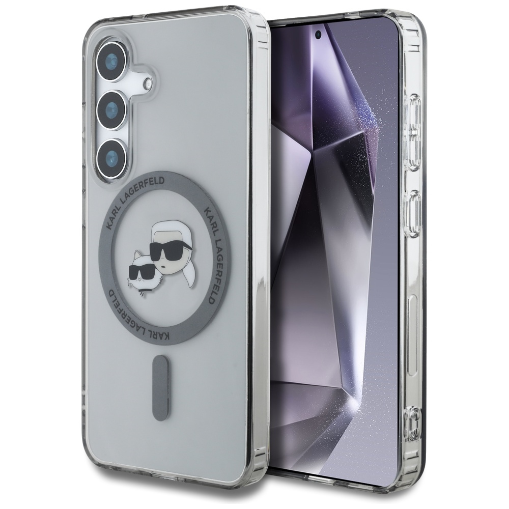 Karl Lagerfeld Button Karl & Choupette Heads Printed Logo MagSafe Black Samsung Galaxy S25 Tok
