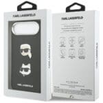 Karl Lagerfeld FW Grained Karl & Choupette Heads Pins & Logo Black iPhone 17 Air Tok