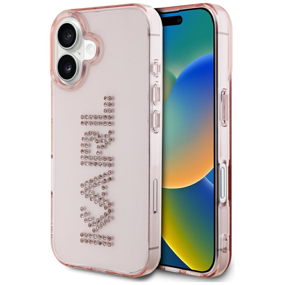 Karl Lagerfeld IML Rhinestones Logo Pink iPhone 16 Tok