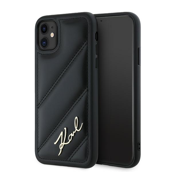 Karl Lagerfeld KLHCN61PQDSMGK Black Hardcase Diagonal Quilted Script iPhone 11/XR Tok
