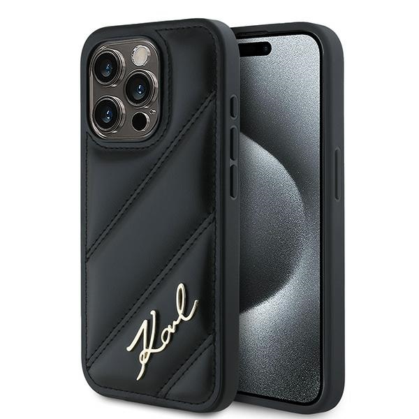 Karl Lagerfeld KLHCP13LPQDSMGK Black Hardcase Diagonal Quilted Script iPhone 13/13 Pro Tok