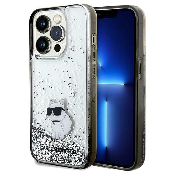 Karl Lagerfeld KLHCP14LLKCNSK Transparent Hardcase Liquid Glitter Choupette iPhone 14 Pro Tok