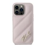 Karl Lagerfeld KLHCP14LPQDSMGP Pink Hardcase Diagonal Quilted Script iPhone 14 Pro Tok