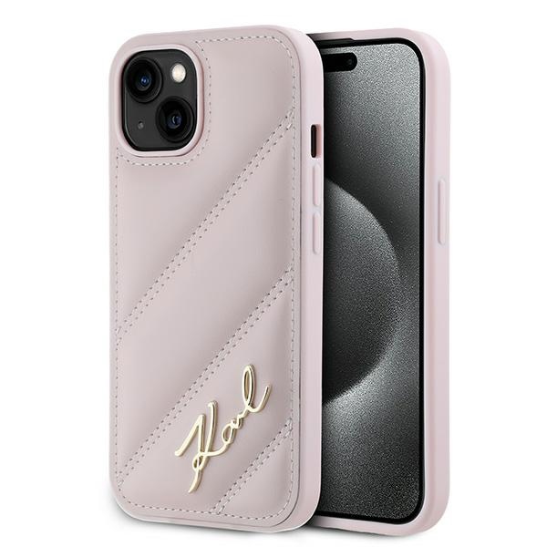 Karl Lagerfeld KLHCP14SPQDSMGP Pink Hardcase Diagonal Quilted Script iPhone 13/14/15 Tok