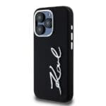 Karl Lagerfeld KLHCP15LSCMSMVK Black Hardcase Silicone Metal Script Logo iPhone 15 Pro Tok