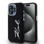Karl Lagerfeld KLHCP15LSCMSMVK Black Hardcase Silicone Metal Script Logo iPhone 15 Pro Tok