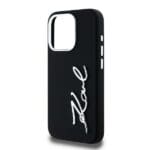 Karl Lagerfeld KLHCP15LSCMSMVK Black Hardcase Silicone Metal Script Logo iPhone 15 Pro Tok