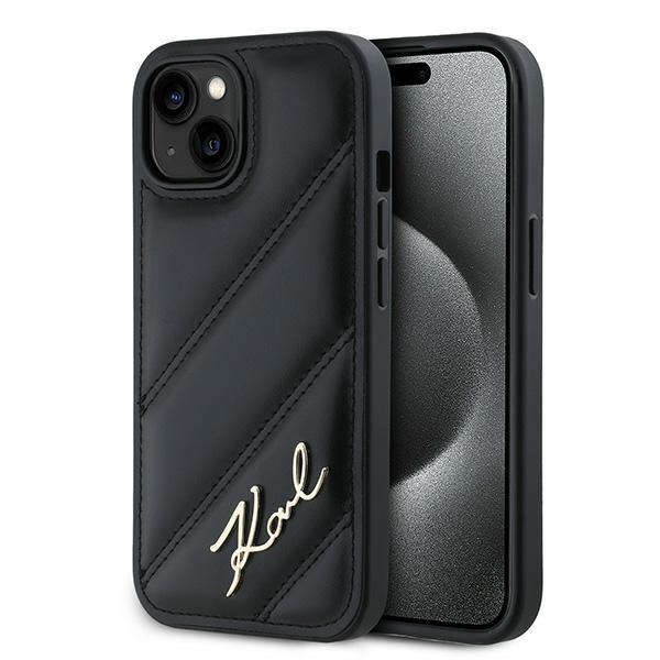 Karl Lagerfeld KLHCP15SPQDSMGK Black Hardcase Diagonal Quilted Script iPhone 13/14/15 Tok