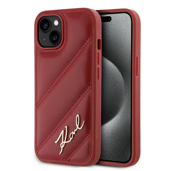 Karl Lagerfeld KLHCP15SPQDSMGR Red Hardcase Diagonal Quilted Script iPhone 13/14/15 Tok