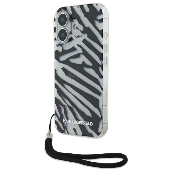Karl Lagerfeld KLHCP16SHZBPKCCK Black Hardcase IML Zebra Pattern & Cord iPhone 16 Tok