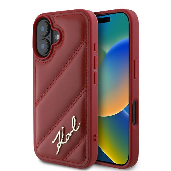 Karl Lagerfeld KLHCP16SPQDSMGR Red Hardcase Quilted Signature iPhone 16 Tok