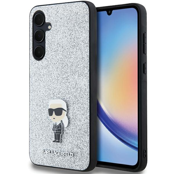 Karl Lagerfeld KLHCSGCNPSG 6 Silver Hardcase Fixed Glitter Ikonik Metal Pin Samsung Galaxy A35 5G Tok