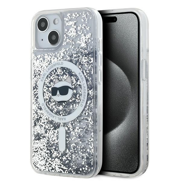 Karl Lagerfeld KLHMP14SLGCHSGH Hardcase Transparent Liquid Glitter Choupette iPhone 13/14/15 Tok