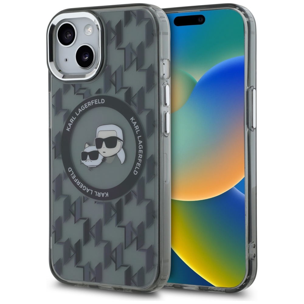 Karl Lagerfeld KLHMP15MHMCKMHK Black IML Monogram Karl&Choupette Head MagSafe iPhone 15 Plus Tok