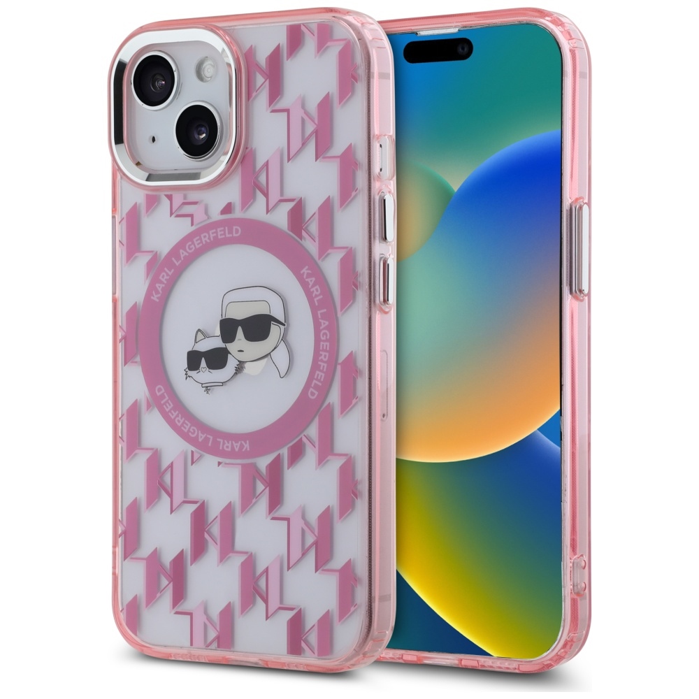 Karl Lagerfeld KLHMP15MHMCKMHP Pink IML Monogram Karl&Choupette Head MagSafe iPhone 15 Plus Tok