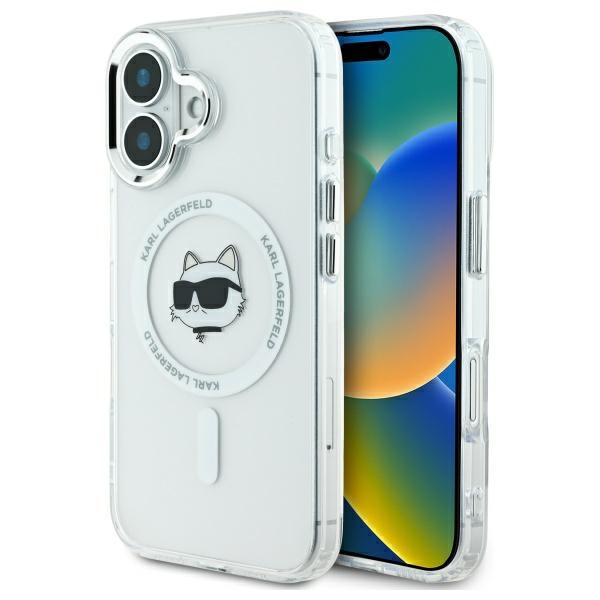 Karl Lagerfeld KLHMP16MHLSCHH White Hardcase IML Metal Choupette Head MagSafe iPhone 16 Plus Tok