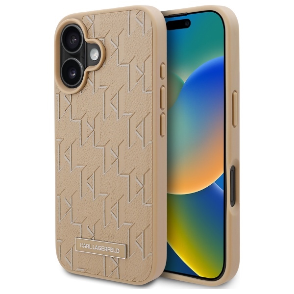 Karl Lagerfeld KLHMP16SPKHPORPE Beige Hardcase Hot Stamp MagSafe iPhone 16 Tok