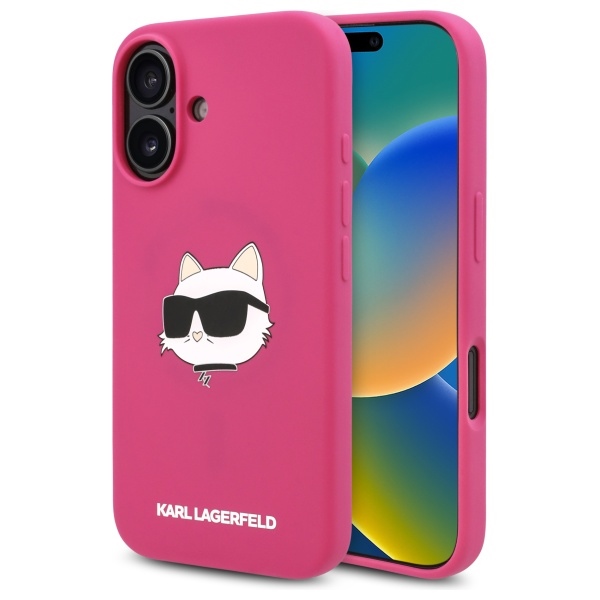 Karl Lagerfeld KLHMP16SSCHPPLF Fuschia Hardcase Silicone Choupette Head Print M iPhone 16 Tok