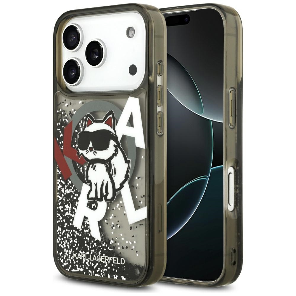 Karl Lagerfeld Liquid Glitter Choupette Logo MagSafe Black iPhone 17 Pro Tok
